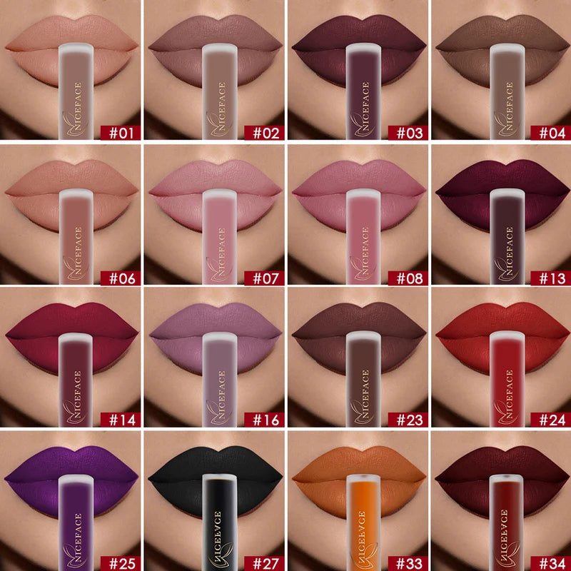 Long Lasting Waterproof Matte Lip Gloss - Nude, Velvet Finish, 34 Colors