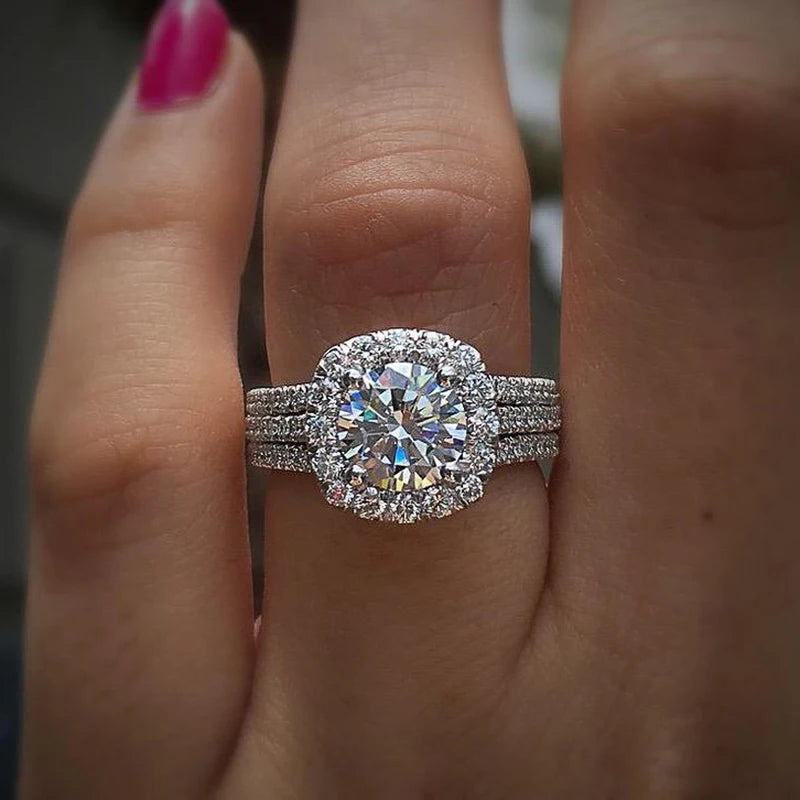 Luxury Silver Engagement Wedding Ring for Women Cushion Design Fashion Jewelry