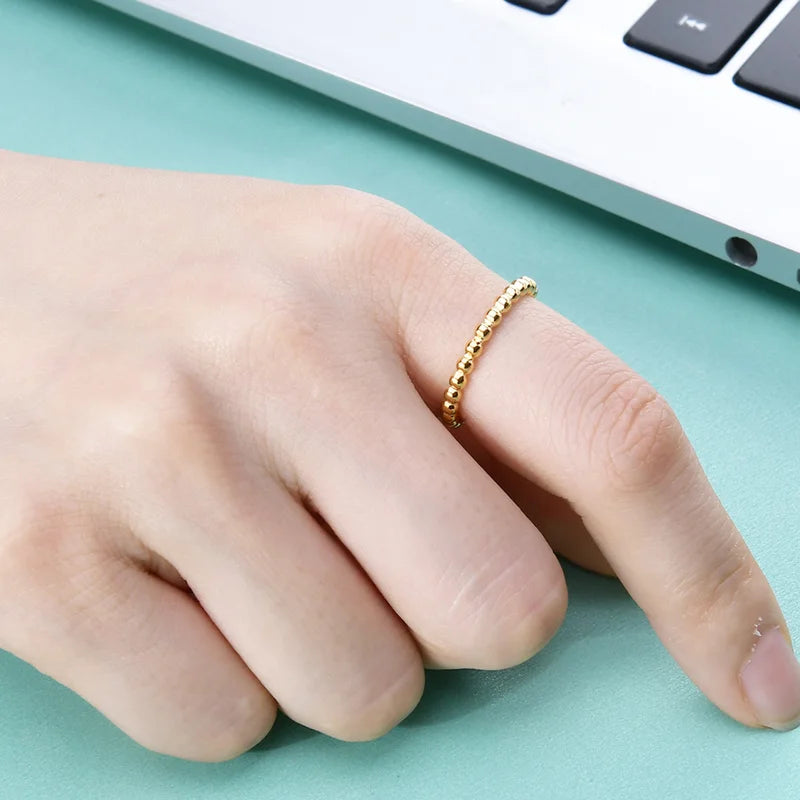 Water Ripple Beaded Ring for Women - Minimalist Stainless Steel Jewelry Gift