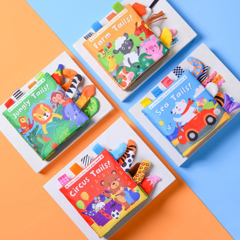 Baby Cloth Book Cartoon Animal Toys Educational Ringed Cloth Book for 0-12 Months