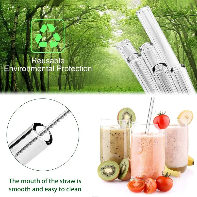Reusable Glass Drinking Straws - Eco-Friendly, Heat-Resistant, 8mm Diameter
