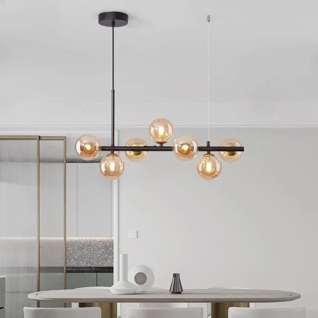 Nordic Modern LED Pendant Light Gold Glass Ball 11 Heads Hanging Lamp for Kitchen & Living Room