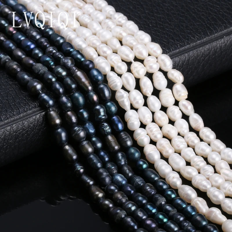 Natural Freshwater Pearl Beads for Jewelry Making - 5-6mm White Rice Beads, 13 Inch Length