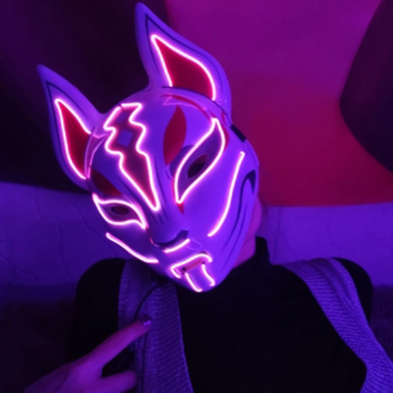 LED Cosplay Anime Mask Neon Light Up Fox Mask for Halloween Party & Carnival
