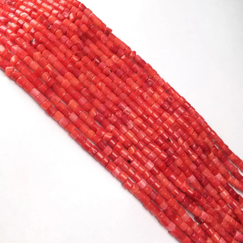 Natural Stone Coral Beads Small Column Shape Loose Jewelry Beads 3x3mm