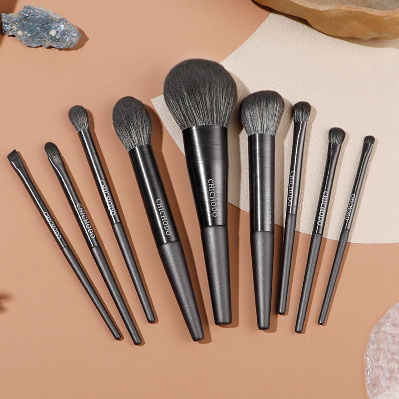 9Pcs Makeup Brush Set with High-Quality Synthetic Brushes for Face & Eyes - Black & Green Handles