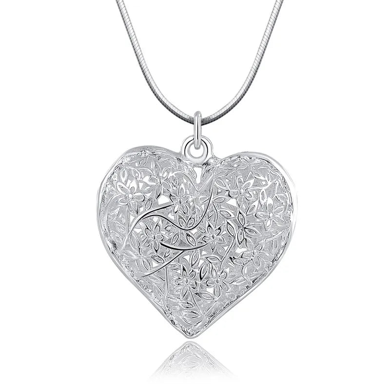 Sterling Silver Heart Pendant Necklace for Women – 18-30 Inch Snake Chain Jewelry