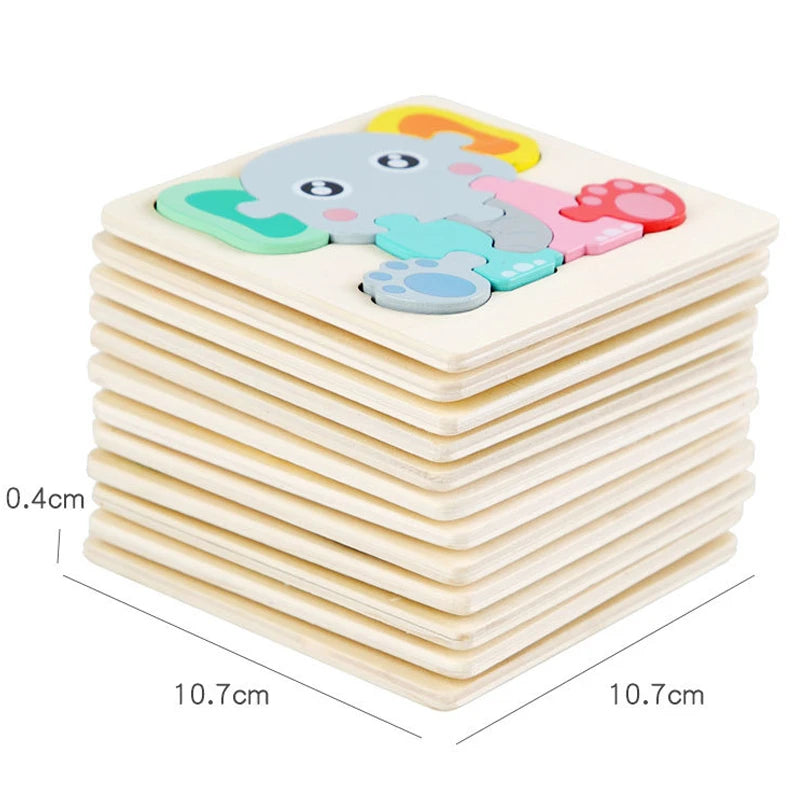 Kids Wooden 3D Animal Puzzle - Educational Cognitive Jigsaw Toy for Children