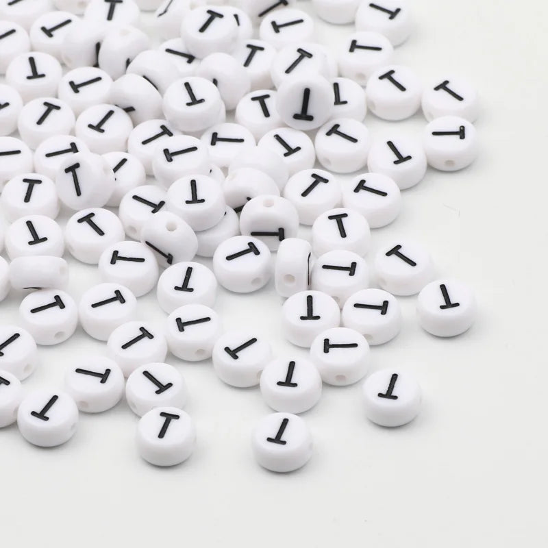 White Acrylic Beads Flat Round Letters for Jewelry Making - Loose Spacer Beads