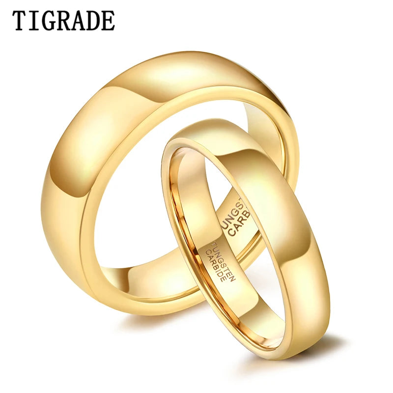 Gold Tungsten Wedding Ring Set for Couples - Custom Engraving Men Women 2-8mm