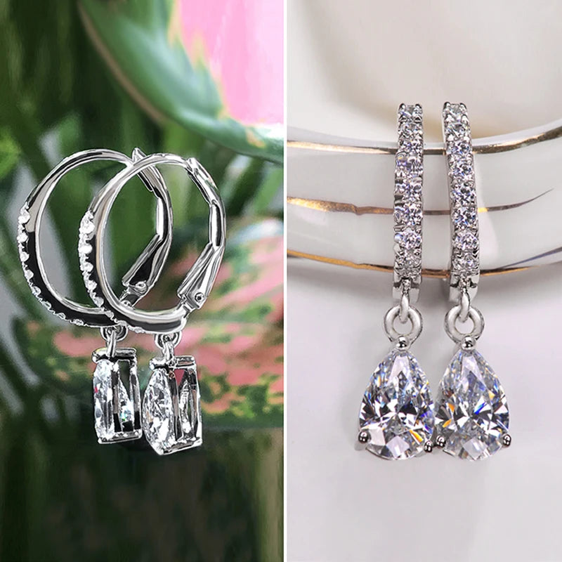 Delicate Pear CZ Drop Earrings for Women - Fashion Jewelry Gift