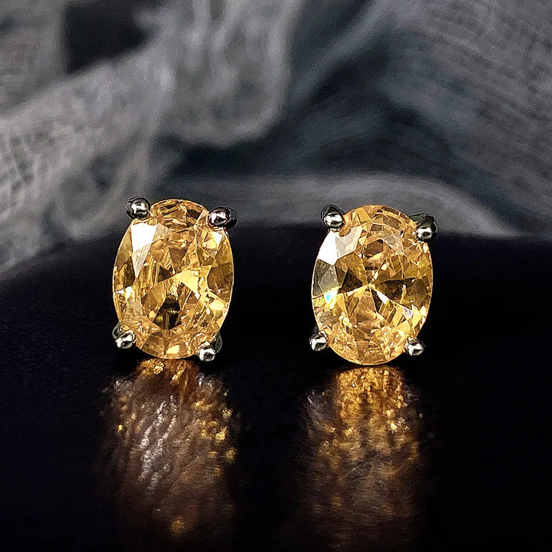 Simple Stud Earrings with Oval Cubic Zirconia for Ladies & Teens - Multiple Colors