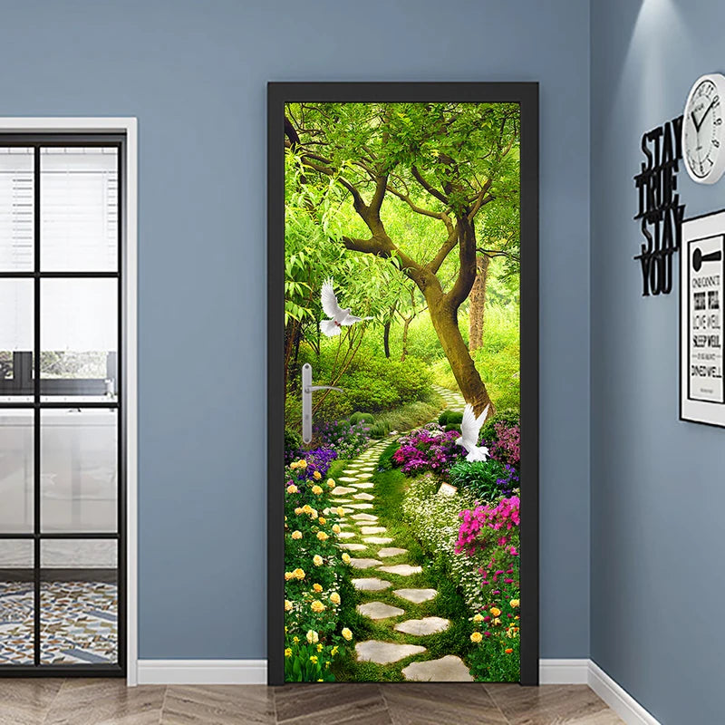 Fairytale Forest Path DIY Door Wall Sticker Set for Home Decoration - Peel & Stick Vinyl Wallpaper