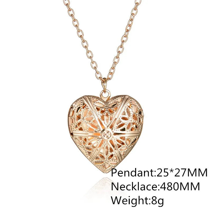 Sweet Peach Heart Necklace with Photo Pendant for Women - Gold or Silver