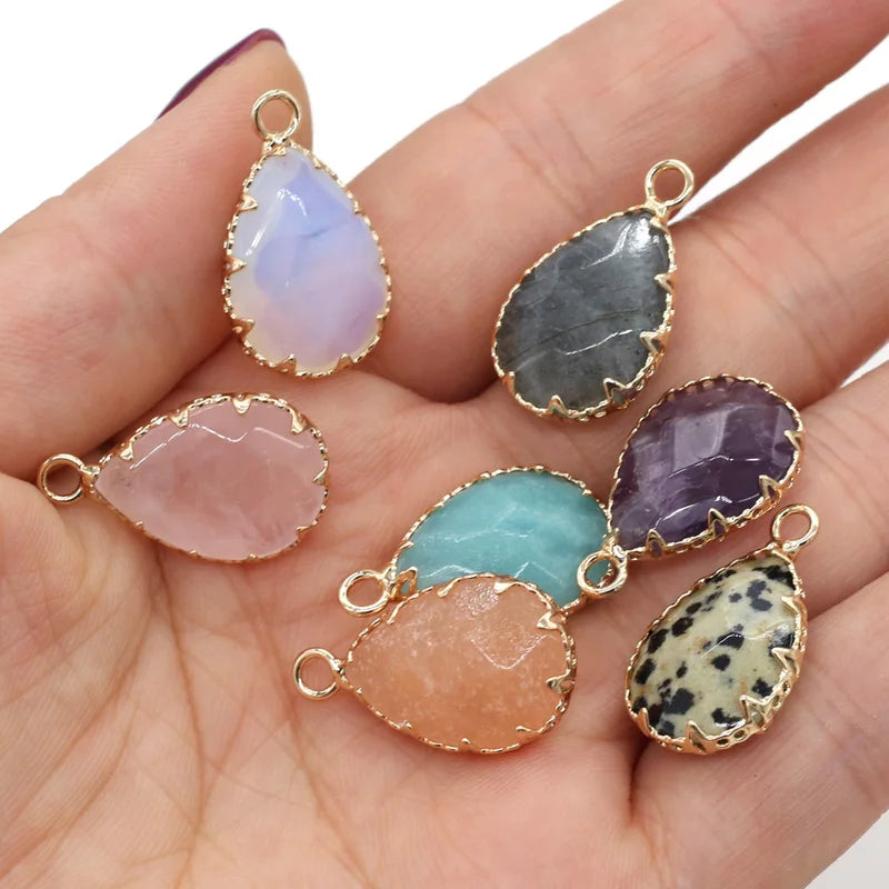 Natural Stone Amethyst Pendant Water Drop Shape Jewelry Charm 14x23mm