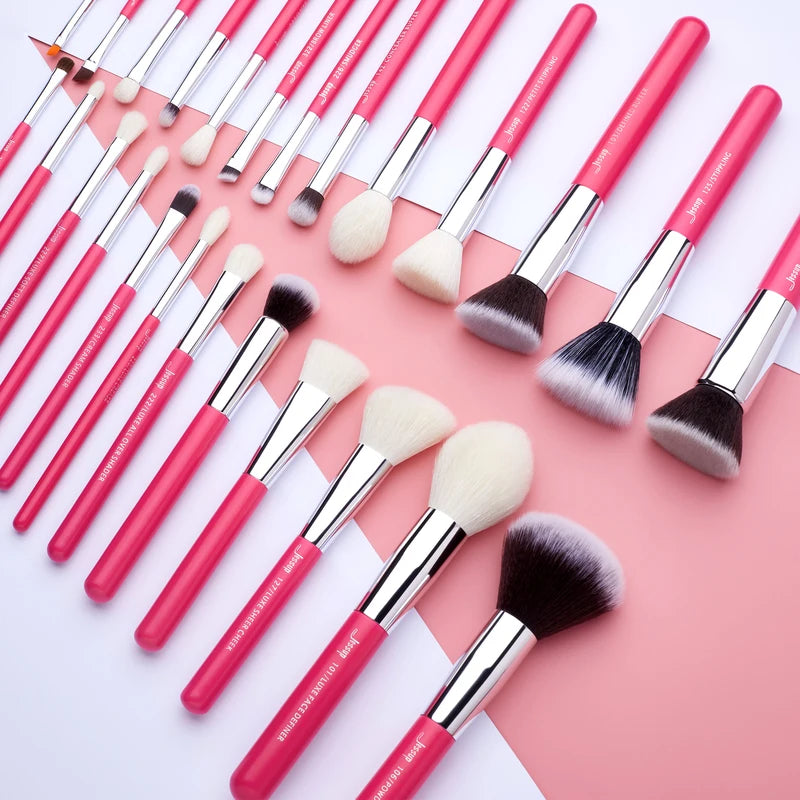 Professional 25-Piece Makeup Brush Set with Natural & Synthetic Hair - Rose-Carmin