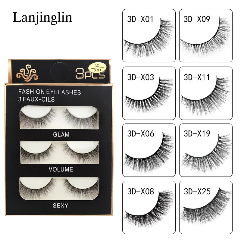 False Eyelash Sets 3D Faux Mink Full Strip Lashes Natural Short Style Wholesale