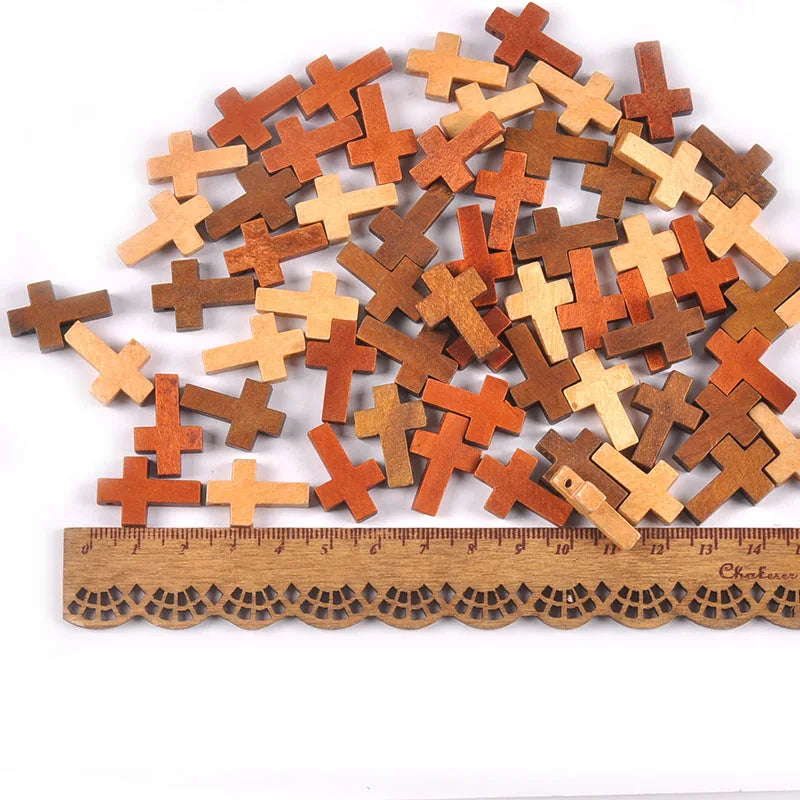 50pcs Wooden Cross Beads for Jewelry Making Craft Supplies Unfinished Pendant