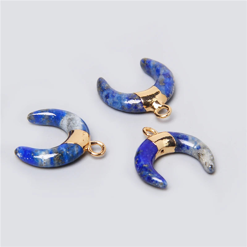 Natural Moon Horn Shaped Semi-Precious Stone Pendants for Jewelry Making - 3pcs