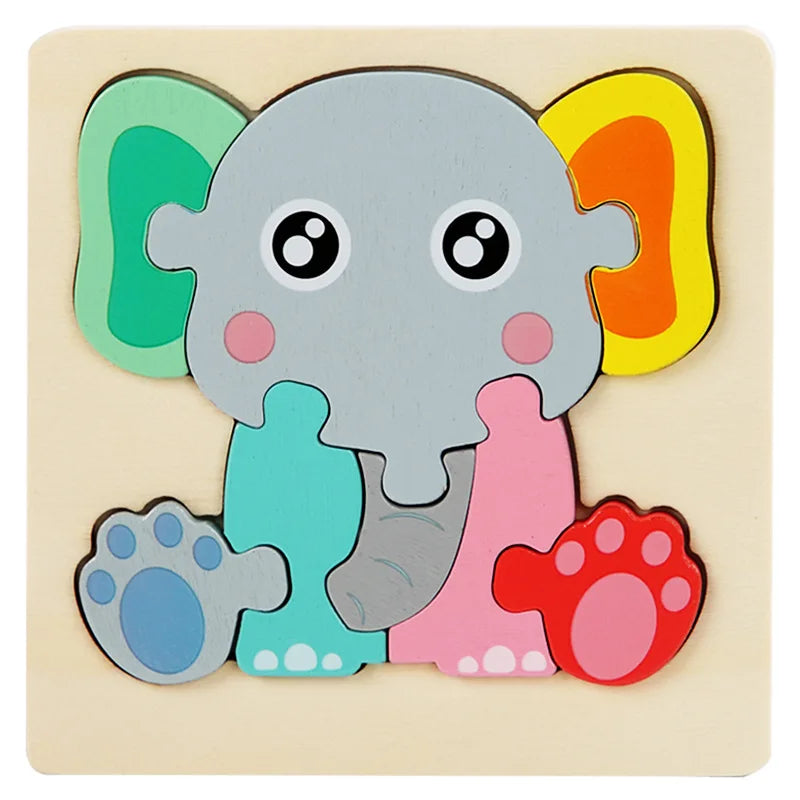 Kids Wooden 3D Animal Puzzle - Educational Cognitive Jigsaw Toy for Children