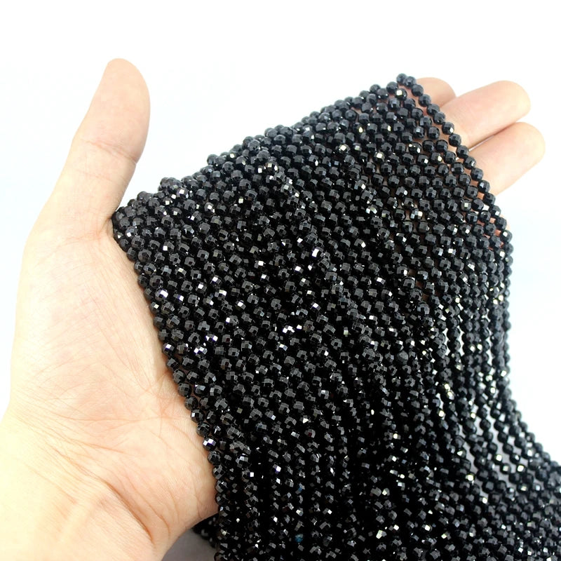 Natural Faceted Black Spinel Beads for Jewelry Making - 2mm-8mm Loose Round Stones