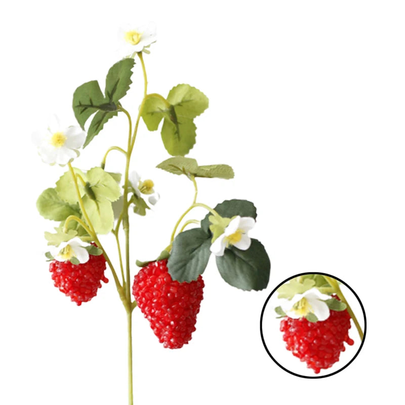 Artificial Strawberry Fruit Plant Bouquet - Realistic Decorative Flowers for Home & Wedding