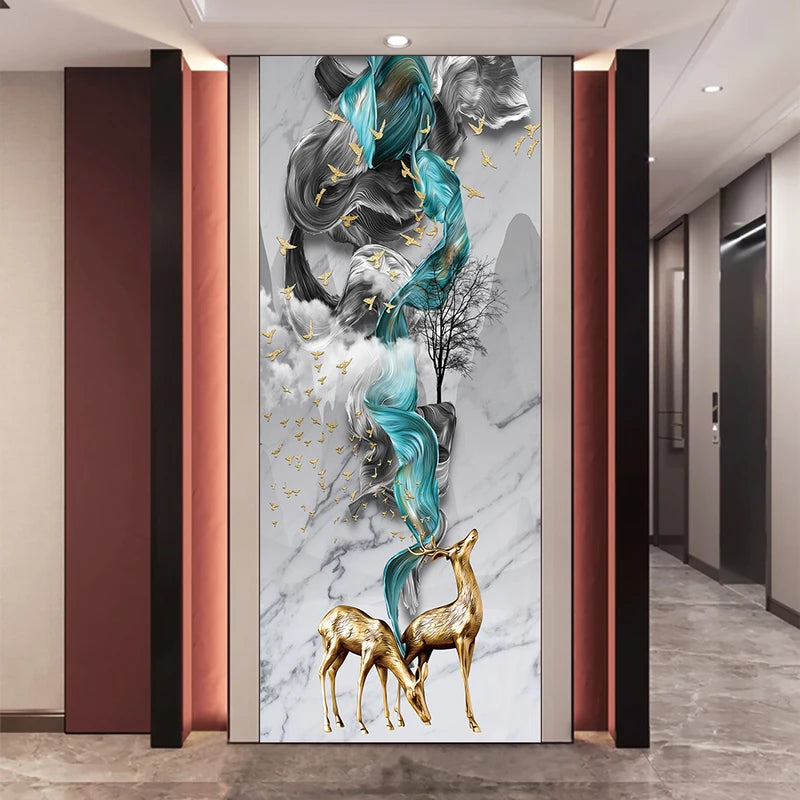 Chinese Style Fantasy Elk DIY Waterpoof Vinyl Wall Mural for Home & Living Room Decor