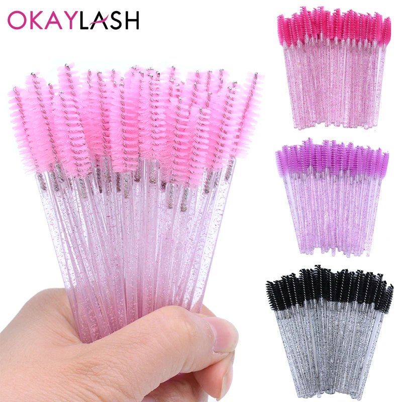Disposable Micro Glitter Eyelash Mascara Wands Set - 50 Pcs Makeup Tools