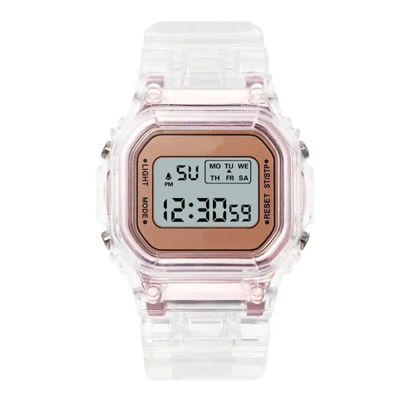 Women's LED Digital Watch - Rose Gold Silicone Casual Ladies Watch