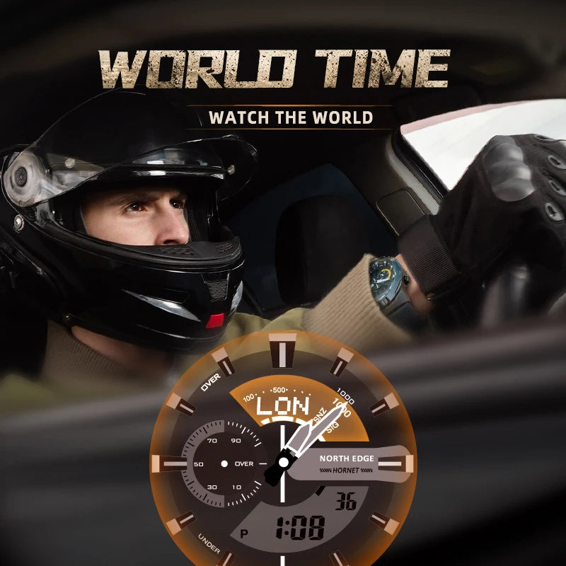 Men's Digital Sports Watch Waterproof 50M with World Time & Illuminator