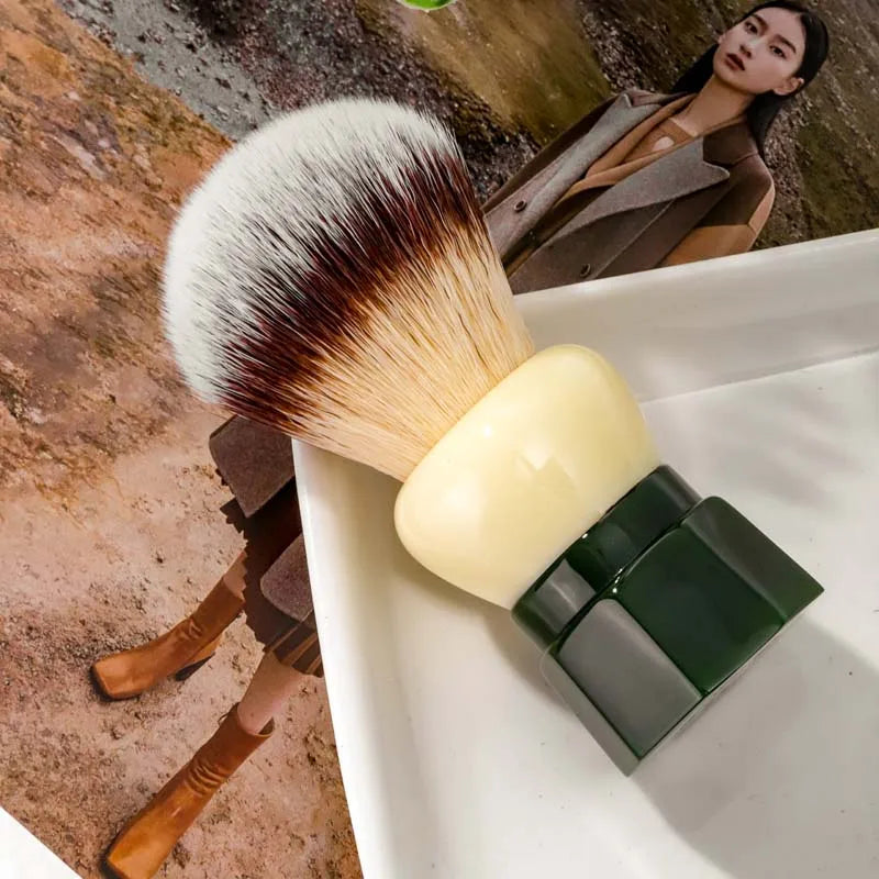 Men's Wet Shaving Brush with Synthetic Hair & Resin Handle - Green Obsidian
