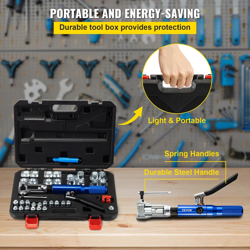 Hydraulic Flaring Tool Kit for Copper Pipes 3/16in to 1/2in with Double Flares