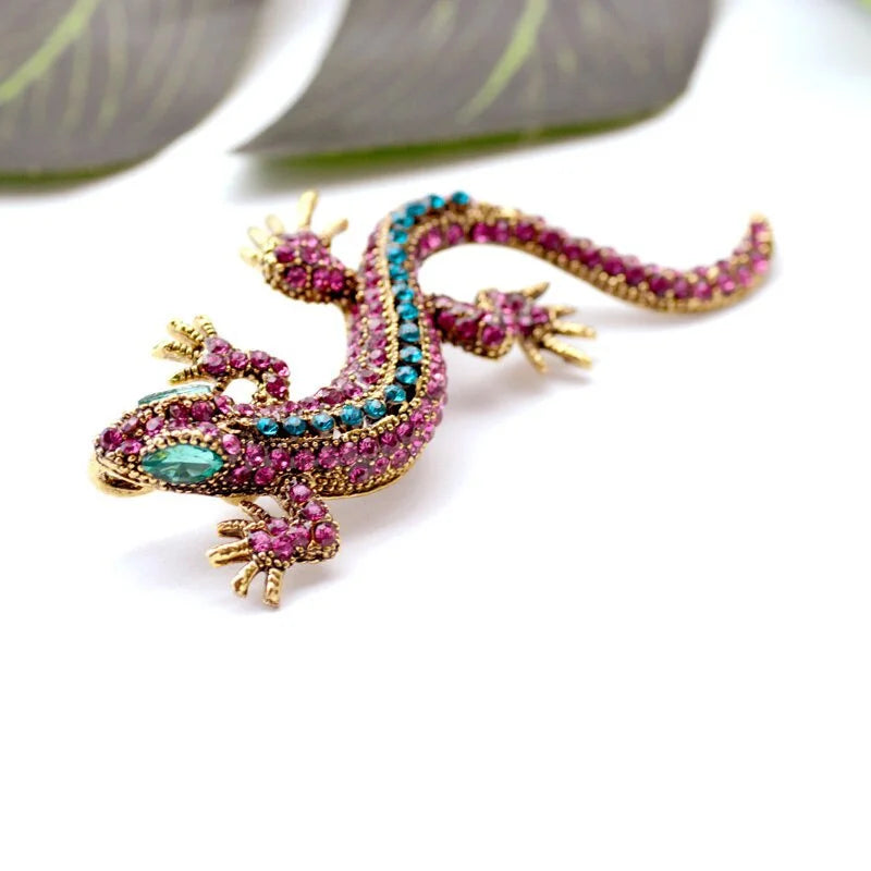 Vintage Lizard Rhinestone Brooch Pin for Women - Geckos Jewelry Accessory