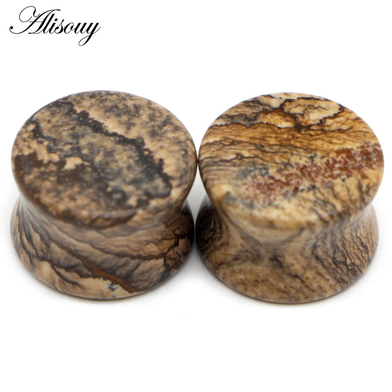 2PCS Organic Stone Ear Plugs Flesh Tunnels Gauges Body Piercing Jewelry