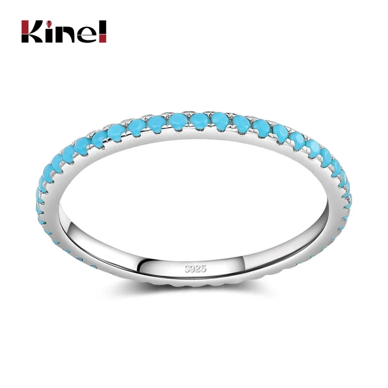 Trendy Tibetan Silver Turquoise Charm Stackable Ring for Women - Fine Jewelry