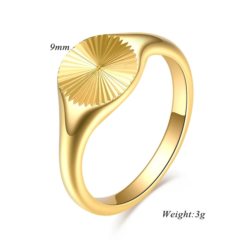 Minimalist Carve Wave Ring for Women Stainless Steel Dainty Signet Ring