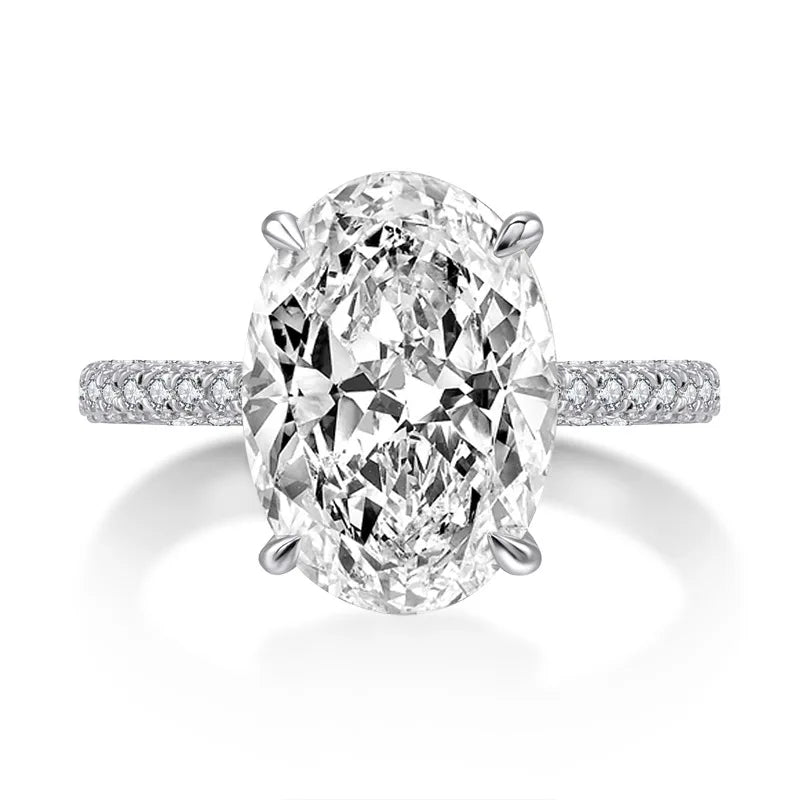 Oval 4ct Lab-Created Diamond CZ Engagement Ring - Sterling Silver Wedding Band for Women