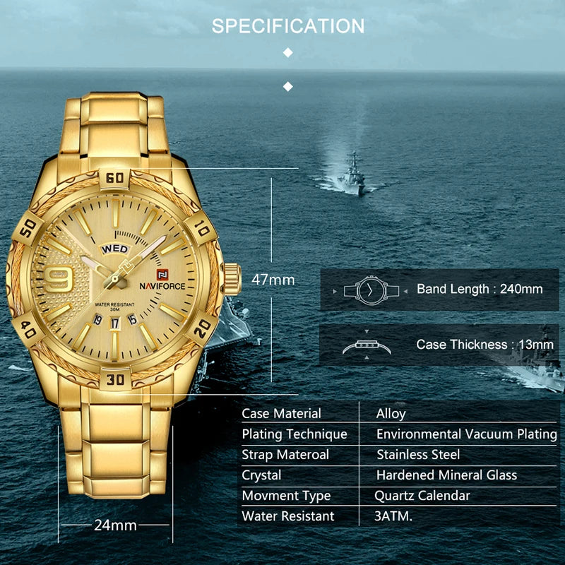 Men's Luxury Quartz Wristwatch Waterproof Steel Band Casual Business Watch