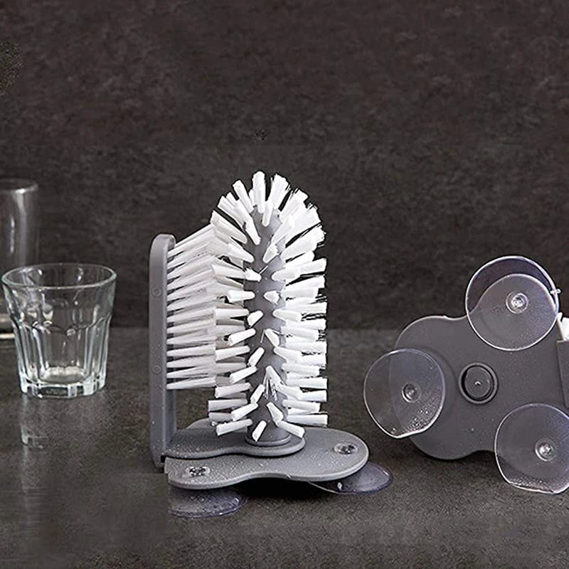 Glass and Bottle Cleaning Brush with Suction Base - Double Sided Kitchen Tool