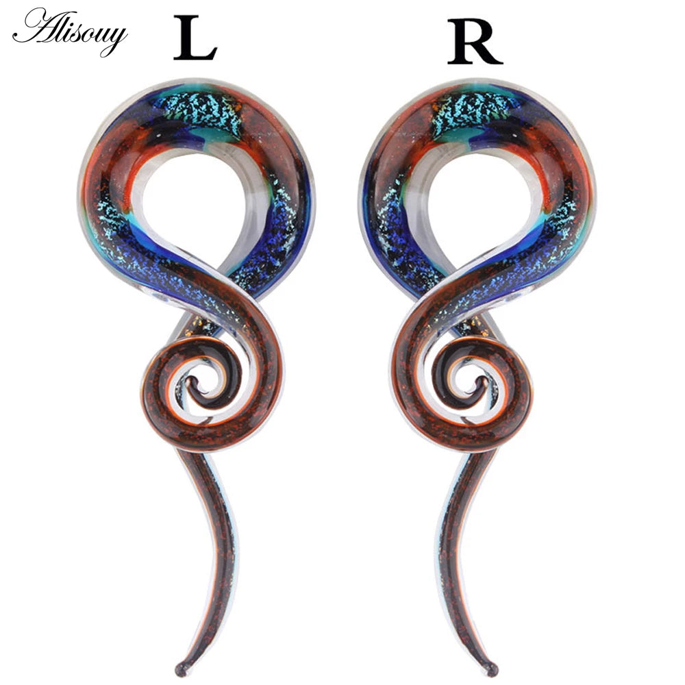 2pcs Glass Ear Plugs Tunnel Spiral Taper Body Jewelry Gauges Expander