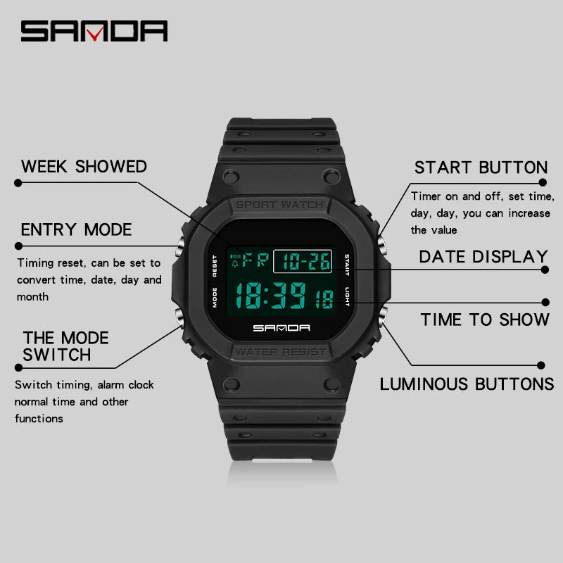Digital Sports Watch Men Waterproof LED Chronograph with Stopwatch and Military Style