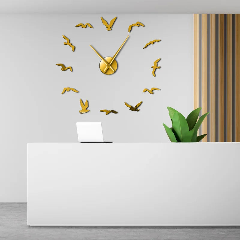 Large DIY Bird Wall Clock - Seagulls Flying Animals Nature Decor