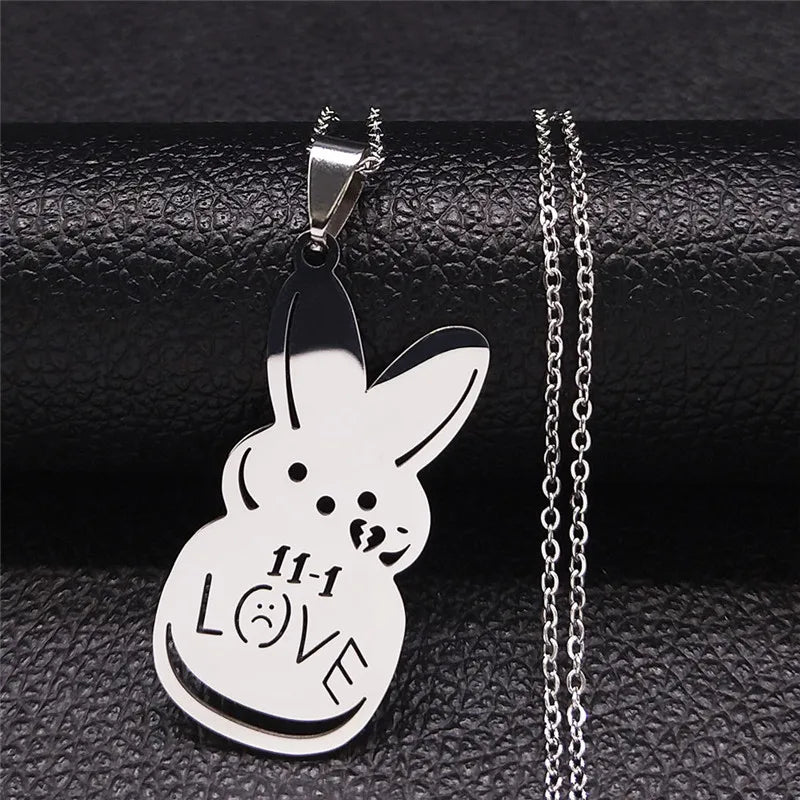 Kpop Lil Peep Love Rabbit Sad Pendant Necklace Stainless Steel Jewelry for Women