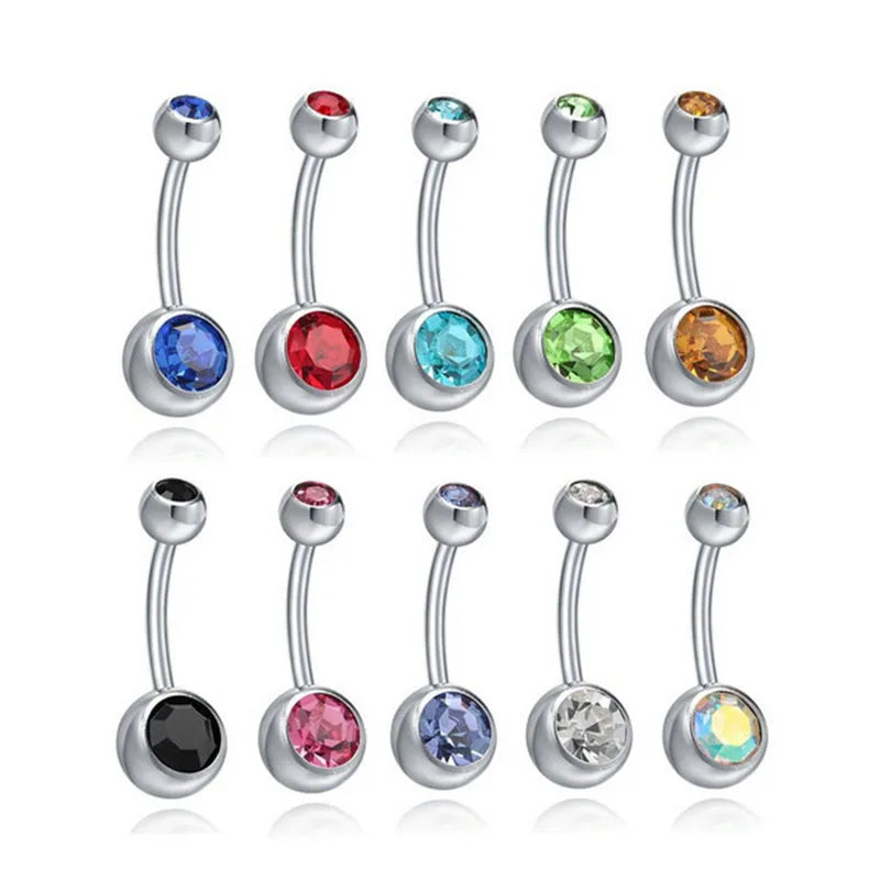 10 Pcs Belly Button Rings Surgical Steel Navel Jewelry Rhinestone Set