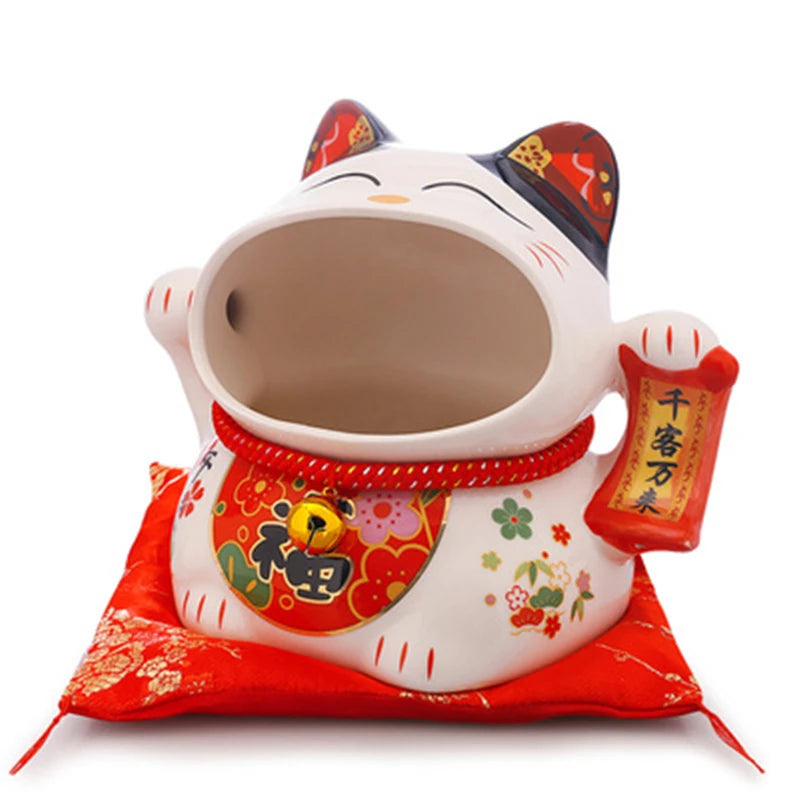 Ceramic Lucky Cat Storage Jar - Japanese Style Candy Container, Home Decor