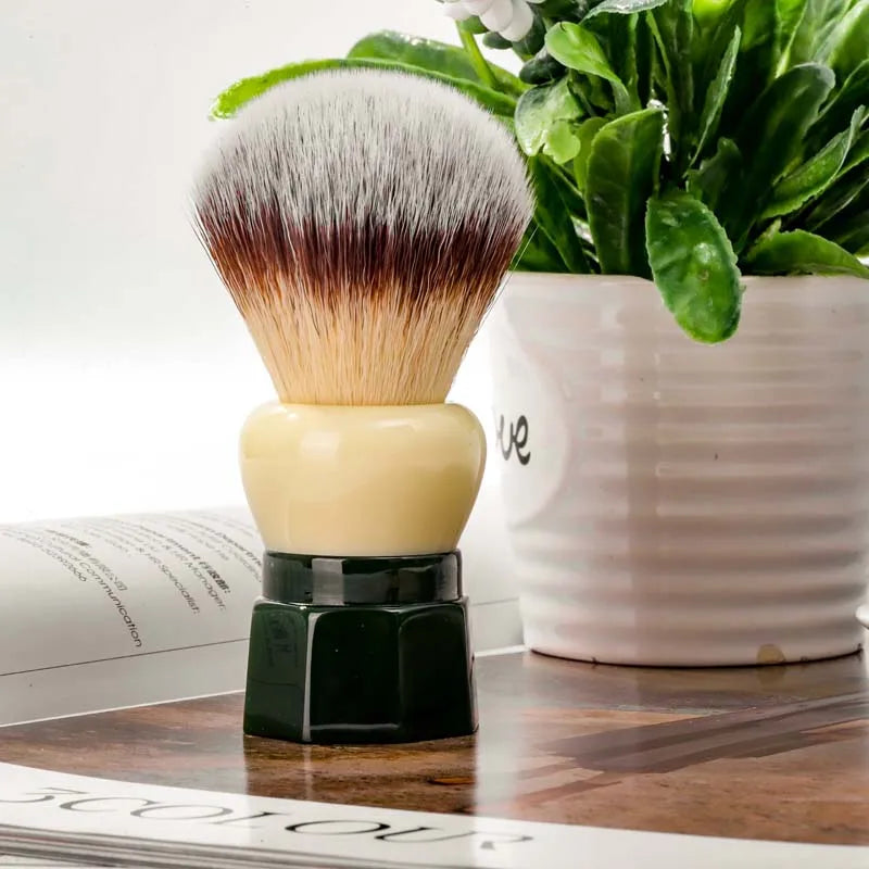 Men's Wet Shaving Brush with Synthetic Hair & Resin Handle - Green Obsidian