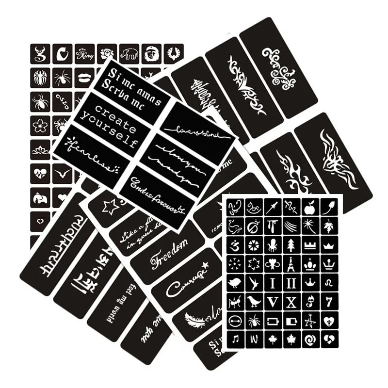 Henna Tattoo Stencil Kit with 29 Styles for Body & Face Art - Airbrush & Glitter