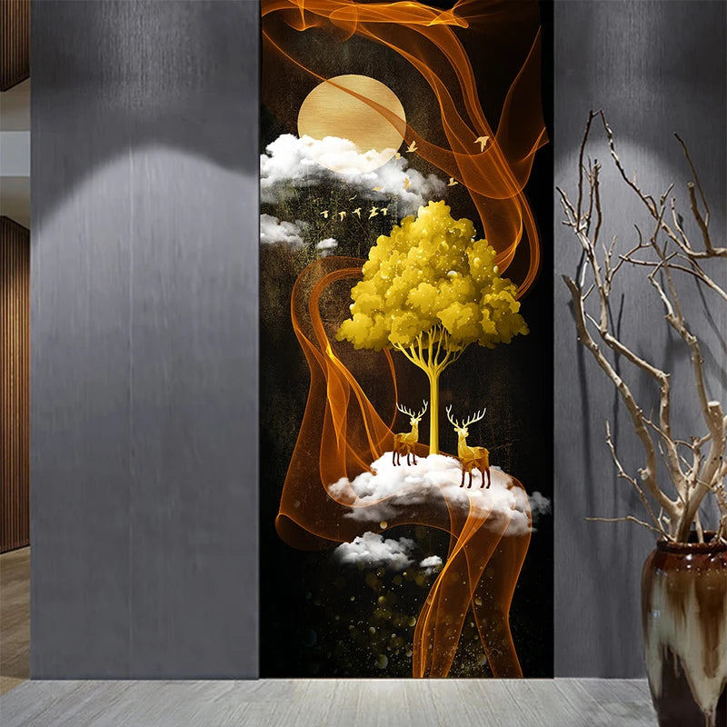 Creative Fantasy Elk DIY Door Wall Sticker Set for Home Decoration, 3D Mural Peel & Stick Vinyl Wallpaper
