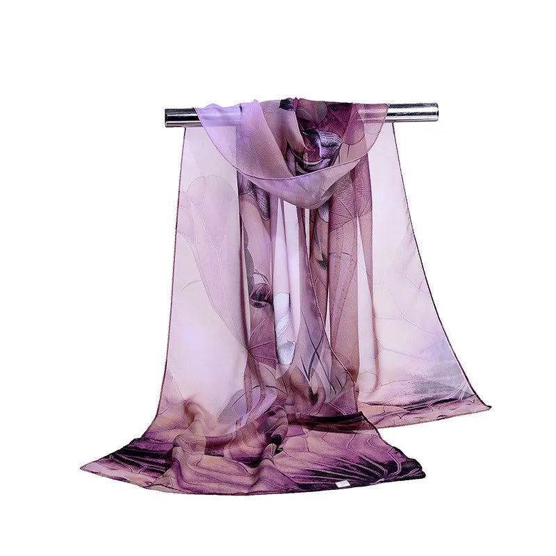 Fashion Print Silk Chiffon Scarf with Floral and Striped Designs - Multiple Colors