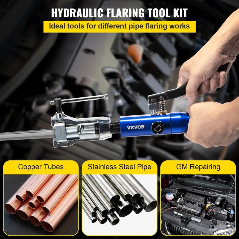 Hydraulic Flaring Tool Kit for Copper Pipes 3/16in to 1/2in with Double Flares